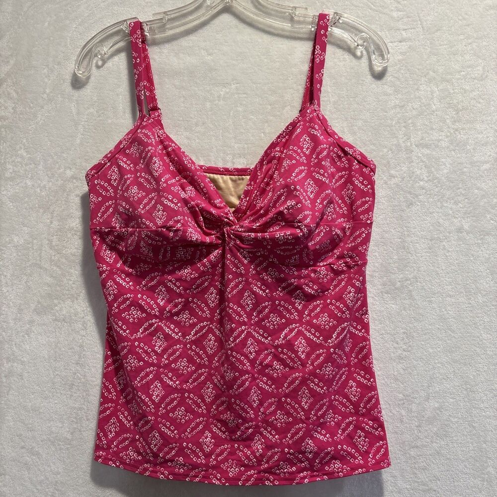 Lands' End Swimwear Tankini Top Women's 12 Pink Underwire Built-In Bra Twist